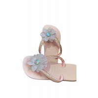 Chinelo com cabedal de flor - Rose